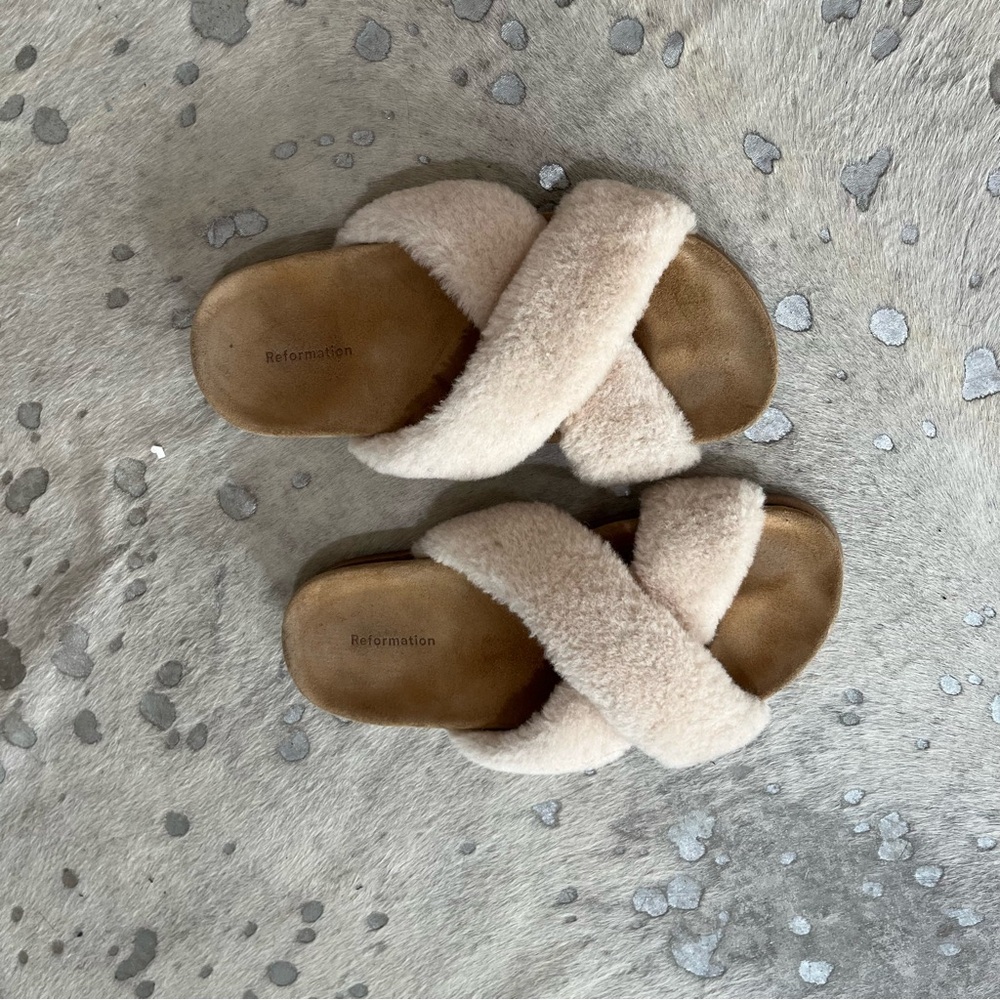 Reformation shearling slippers